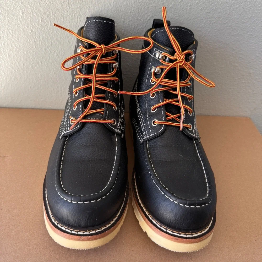 Cactus Work Boots Mens 9 Black Leather Moc Toe Wedge Sole Boots 28 1121 21